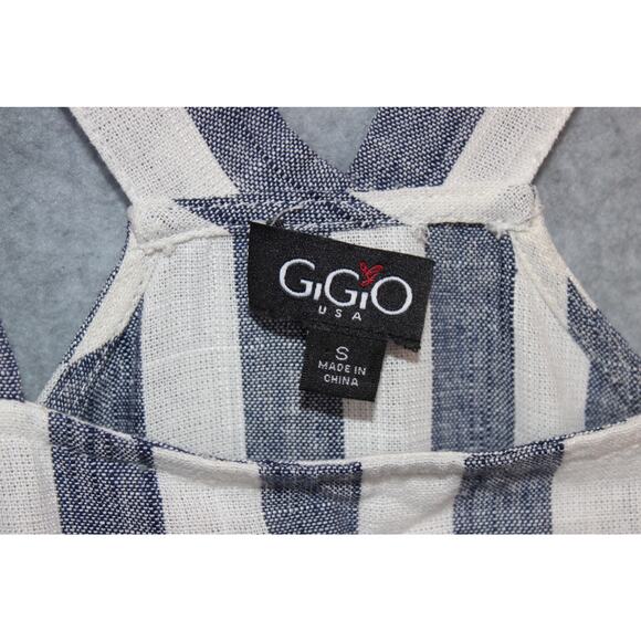 GeGio USA Womens Linen Blend Romper Size Small‎ Blue/White Stripe - Picture 3 of 7